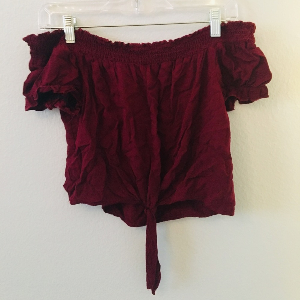 maroon off the shoulder top